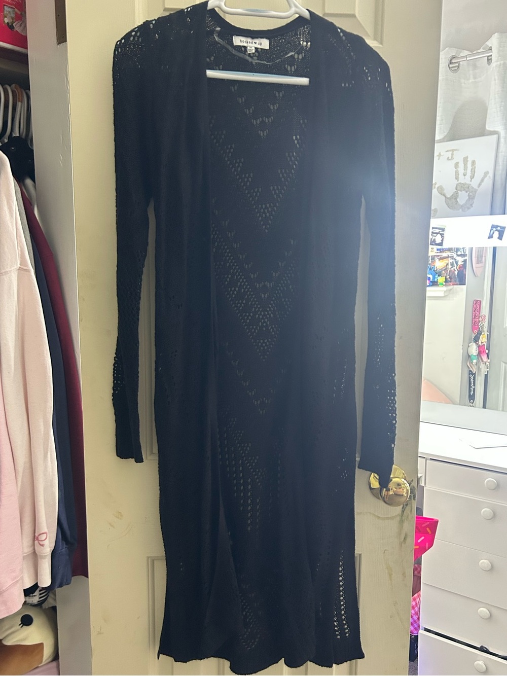 Hooked Up by IOT Black Long Open-Knit Cardigan Dress